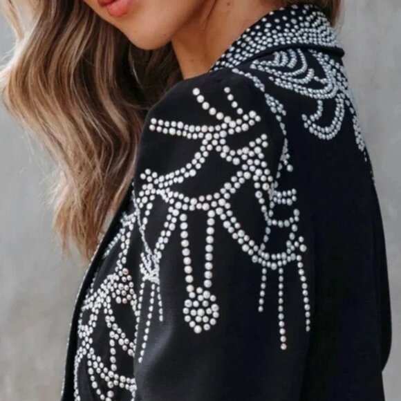 A. Peach *NWT Women's Small* Rhinestone embellished blazer black - Picture 2 of 7